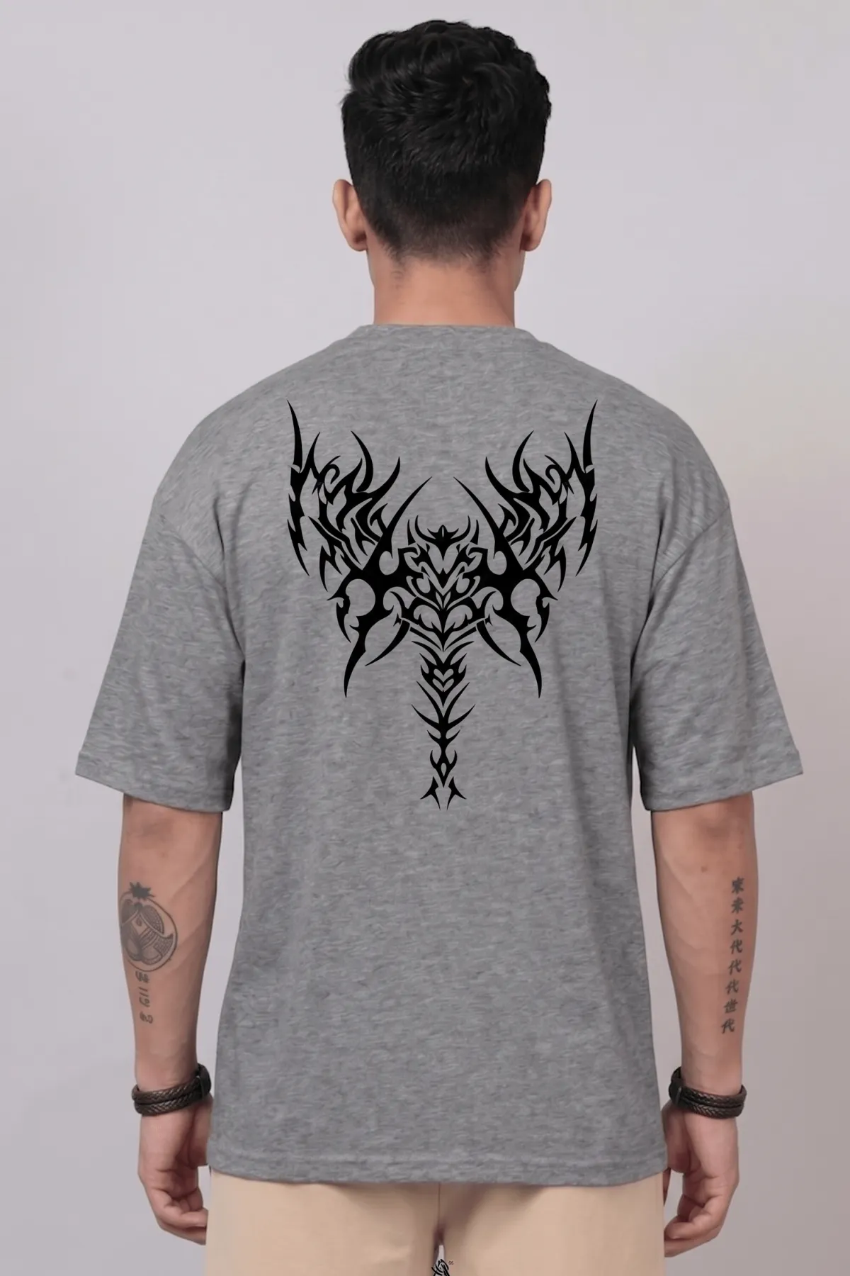 Wanesa Men’s "Tribal Soul" Oversized Graphic T-Shirt – Heather Grey