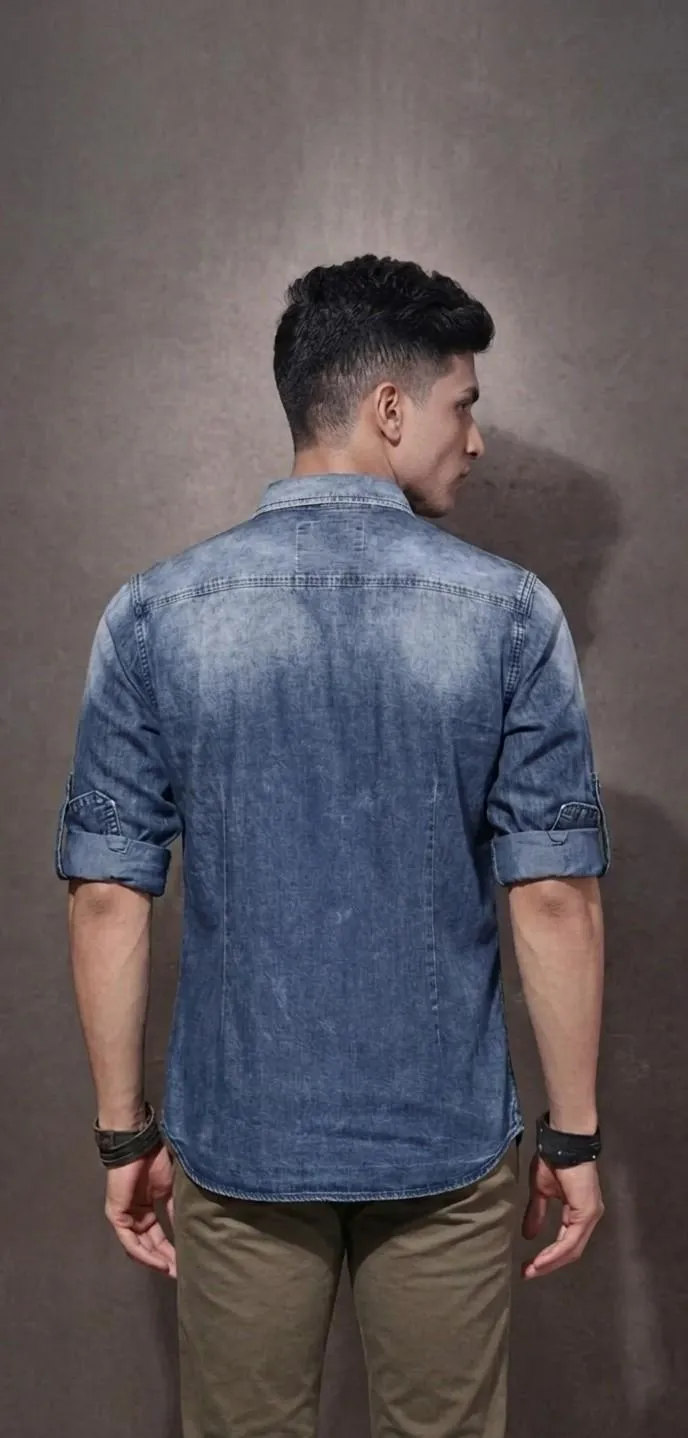 Stylist trending formal denim shirts for men with pocket