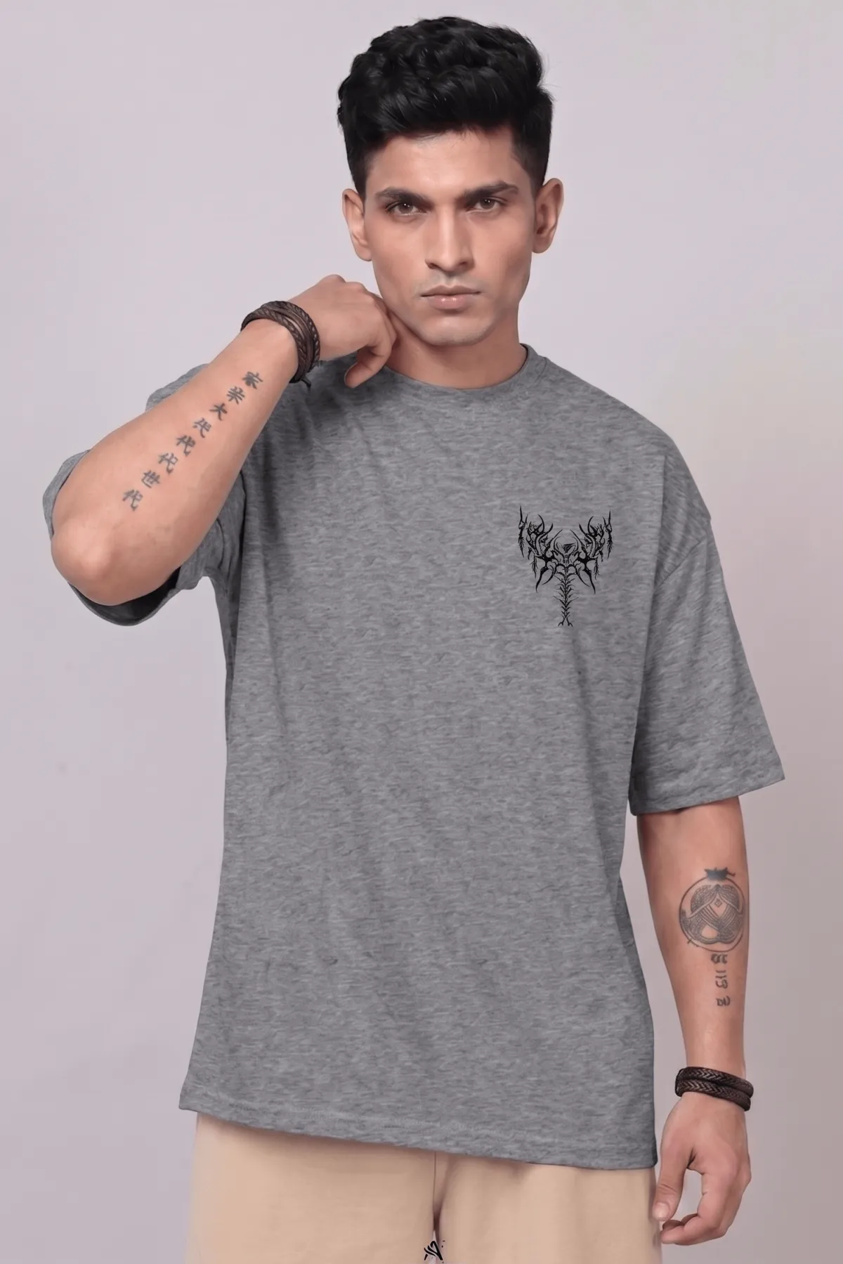 Wanesa Men’s "Tribal Soul" Oversized Graphic T-Shirt – Heather Grey