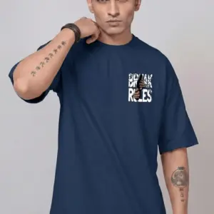 Wanesa Men’s “Break the Rules” Dual-Graphic Oversized Tee – Navy Blue