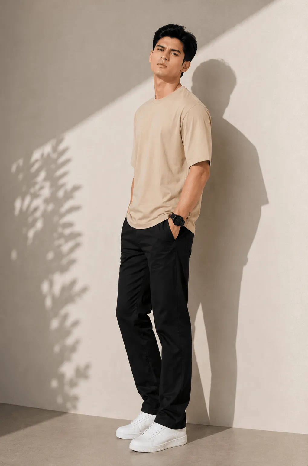 Men’s Oversized Solid Beige Round Neck Half Sleeve Cotton T-Shirt