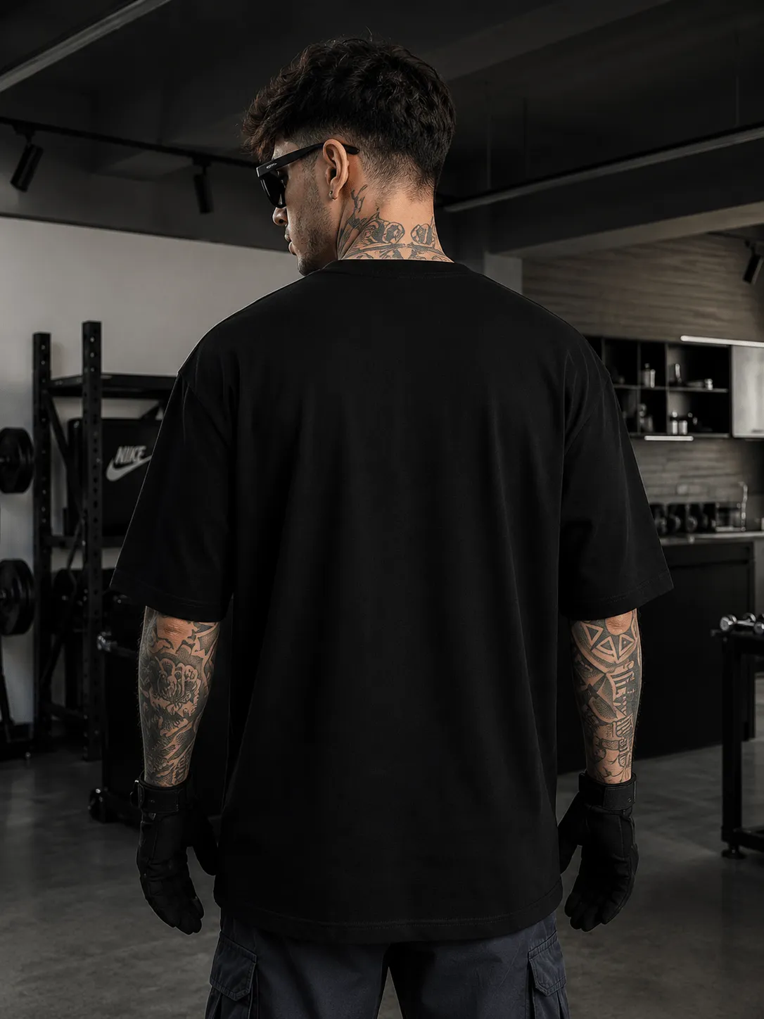 Men's Oversized Black Metal Typography T-Shirt – “StayCold” Lightning Print