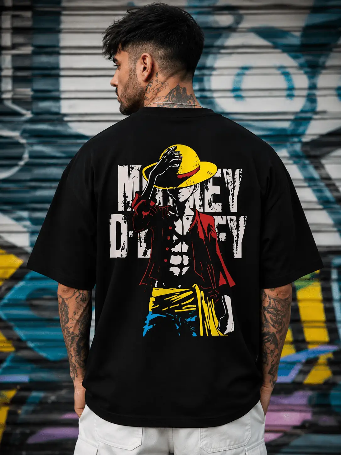 Men's Oversized Black One Piece Anime Printed T-Shirt – Straw Hat Logo