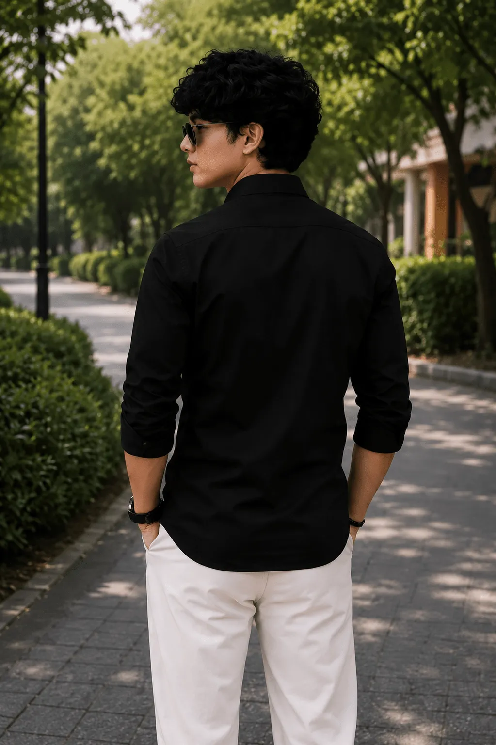 Men's Slim Fit Solid Black Full Sleeve Casual Shirt