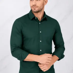 Men’s Slim Fit Solid Bottle Green Full Sleeve Casual Shirt
