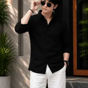Men’s Slim Fit Solid Black Full Sleeve Casual Shirt