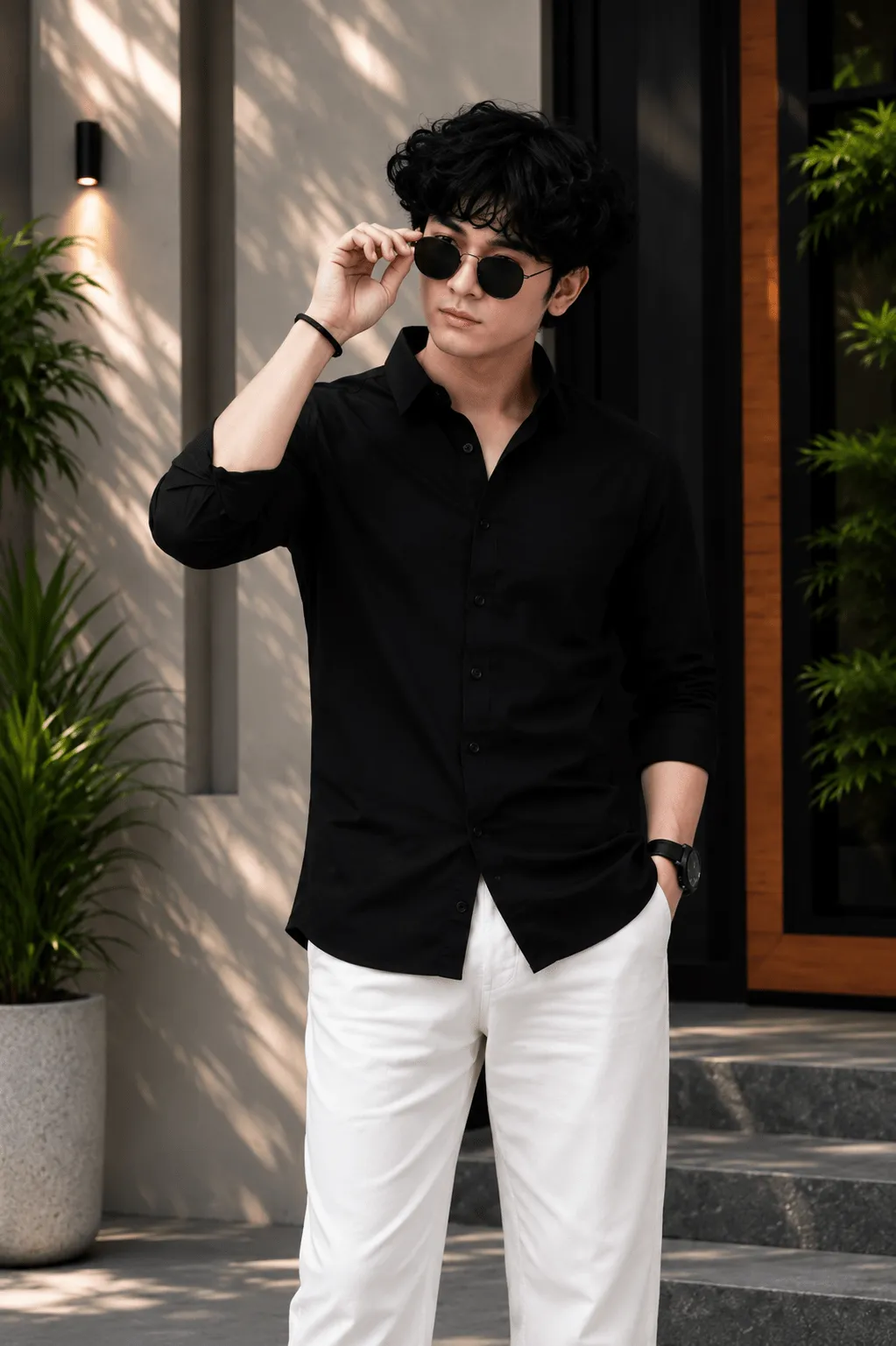 Men's Slim Fit Solid Black Full Sleeve Casual Shirt