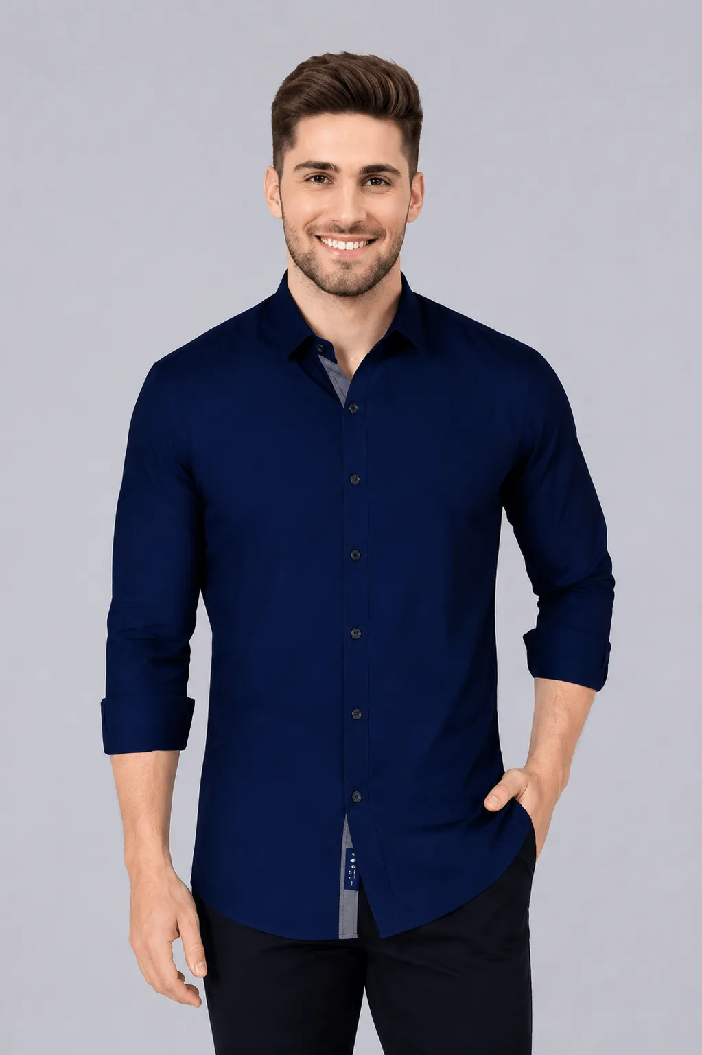 Men's Slim Fit Solid Bottle Green Full Sleeve Casual Shirt