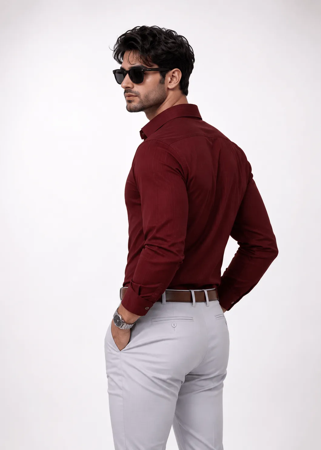 Men's Slim Fit Maroon Solid Full Sleeve Casual Shirt