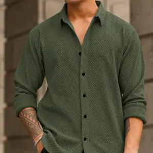 Men’s Relaxed Fit Dusty Purple Textured Full Sleeve Casual Shirt