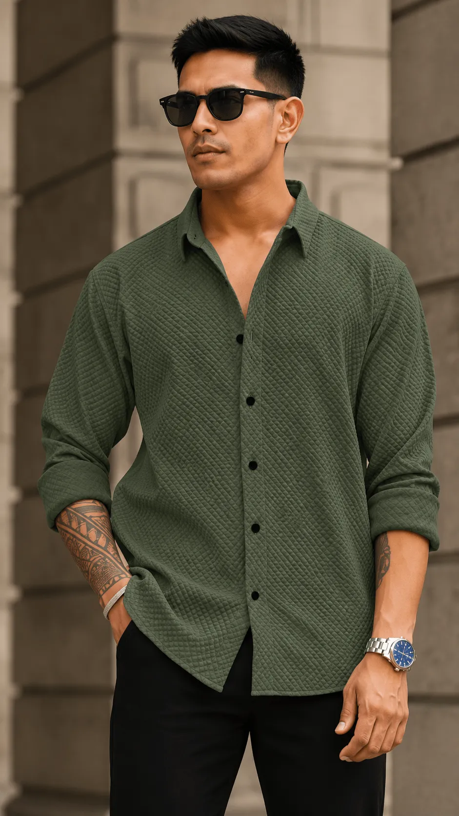 Men's Relaxed Fit Dusty Purple Textured Full Sleeve Casual Shirt