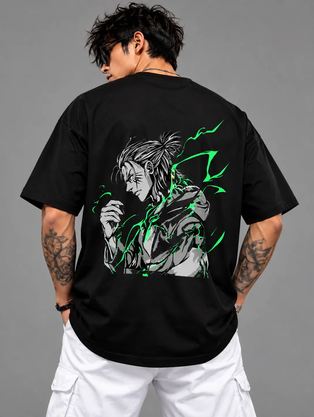 Eren Yeager / Attack on Titan Neon Accent Oversized Anime Graphic T-Shirt