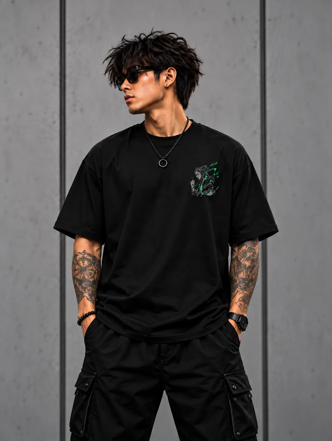 Eren Yeager / Attack on Titan Neon Accent Oversized Anime Graphic T-Shirt