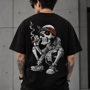 Smoking Skeleton / Bandana Skull Oversized Streetwear Graphic T-Shirt