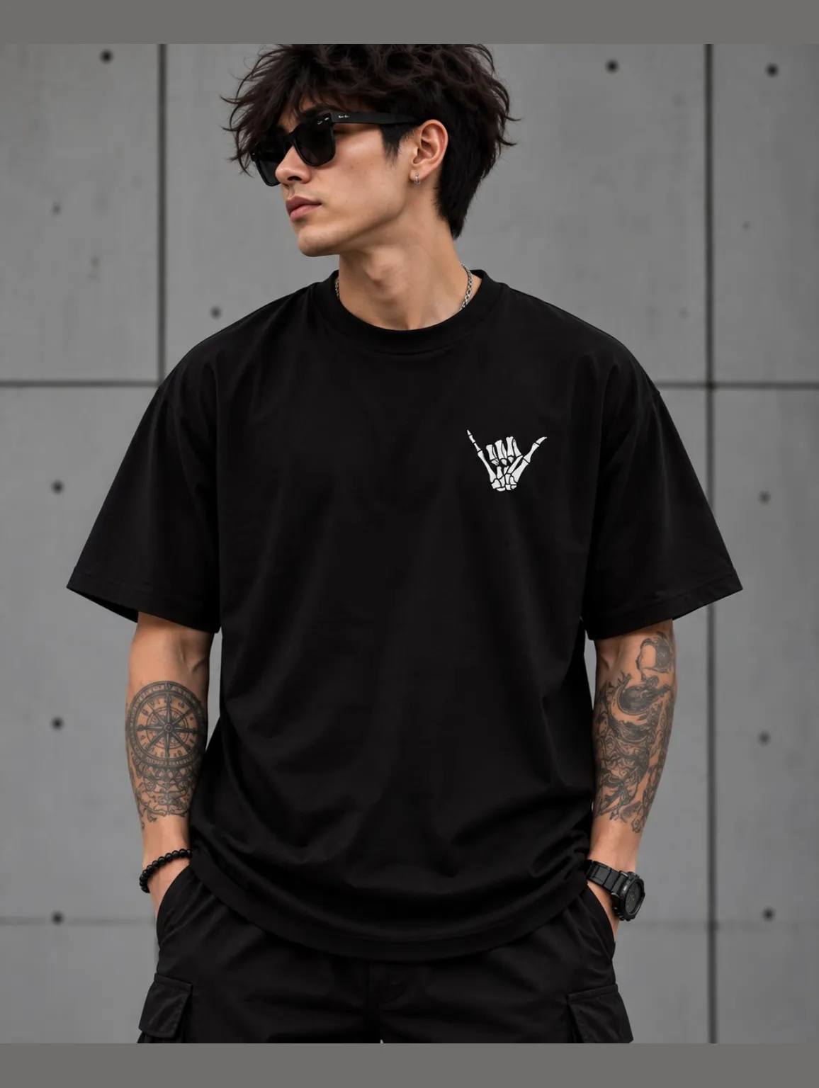 Smoking Skeleton / Bandana Skull Oversized Streetwear Graphic T-Shirt