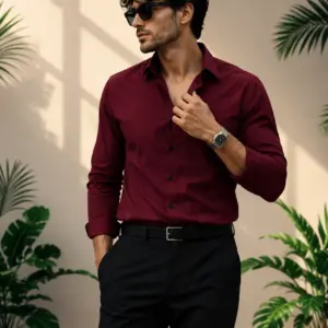 Men’s Slim Fit Maroon Solid Full Sleeve Casual Shirt